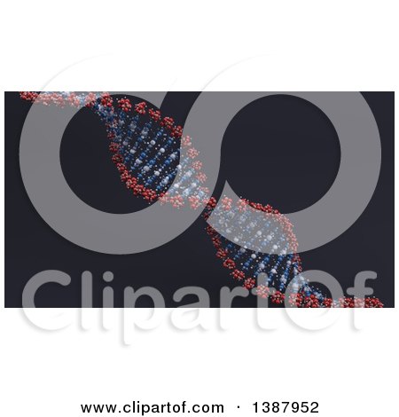 Clipart of a Background of a 3d Red and Blue DNA Strand, on a Dark Backdrop - Royalty Free Illustration by KJ Pargeter