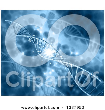 Clipart of a Background of Diagonal 3d Blue DNA Strands - Royalty Free Illustration by KJ Pargeter