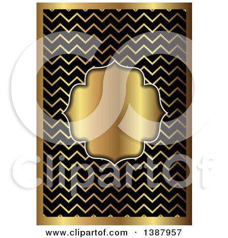 Clipart of a Black and Gold Ornate Wedding Invitation or Menu Design with a Frame for Text Space - Royalty Free Vector Illustration by KJ Pargeter