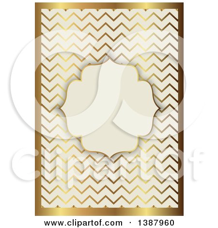 Clipart of a Beige and Gold Ornate Wedding Invitation or Menu Design with a Frame for Text Space - Royalty Free Vector Illustration by KJ Pargeter