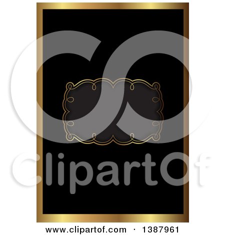 Clipart of a Black and Gold Ornate Wedding Invitation or Menu Design with a Frame for Text Space - Royalty Free Vector Illustration by KJ Pargeter
