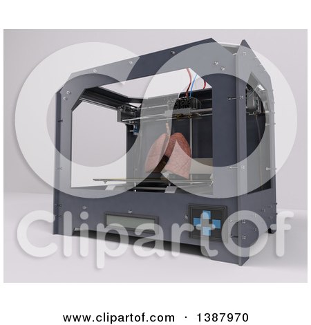 Clipart of a 3d Printer Creating Lungs, on a Shaded Background - Royalty Free Illustration by KJ Pargeter