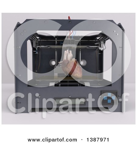 Clipart of a 3d Printer Reating a Heart, on a Shaded Background - Royalty Free Illustration by KJ Pargeter