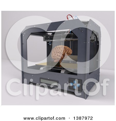 Clipart of a 3d Printer Creating a Brain, on a Shaded Background - Royalty Free Illustration by KJ Pargeter