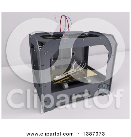 Clipart of a 3d Printer Creating a Hand and Arm, on a Shaded Background - Royalty Free Illustration by KJ Pargeter