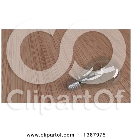 Clipart of a 3d Glass Light Bulb on Wood - Royalty Free Illustration by KJ Pargeter