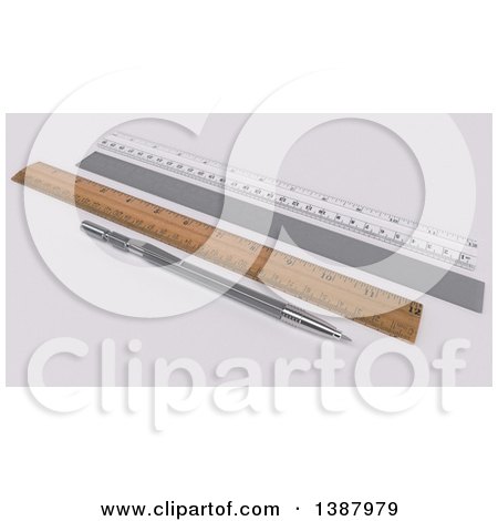 Clipart of a 3d Clutch Pencil and Rulers on a Desk - Royalty Free Illustration by KJ Pargeter