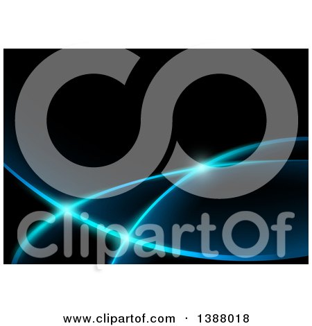Clipart of a Background of Blue Glowing Swooshes on Black - Royalty Free Vector Illustration by dero