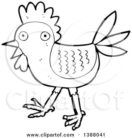 Clipart of a Cartoon Black and White Lineart Roooster Chicken - Royalty Free Vector Illustration by lineartestpilot