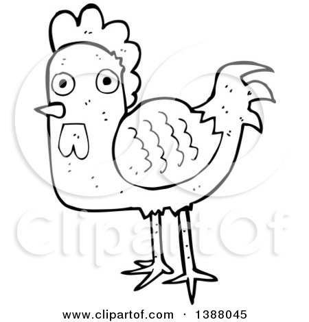 Clipart of a Cartoon Black and White Lineart Hen Chicken - Royalty Free Vector Illustration by lineartestpilot