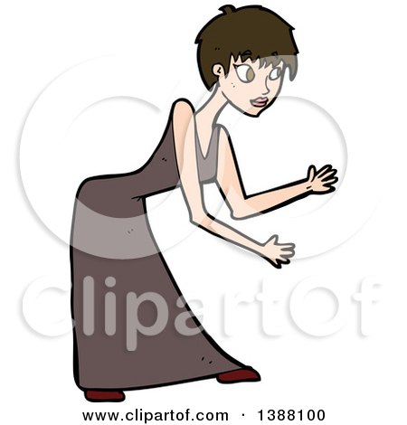 Clipart of a Cartoon Brunette White Woman Dancing the Robot - Royalty Free Vector Illustration by lineartestpilot