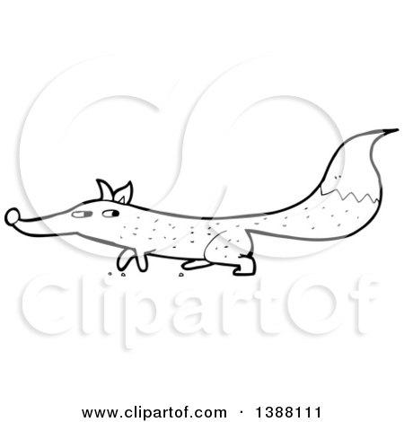 Clipart of a Cartoon Black and White Lineart Fox - Royalty Free Vector Illustration by lineartestpilot