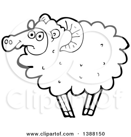 Clipart of a Cartoon Black and White Lineart Sheep - Royalty Free Vector Illustration by lineartestpilot