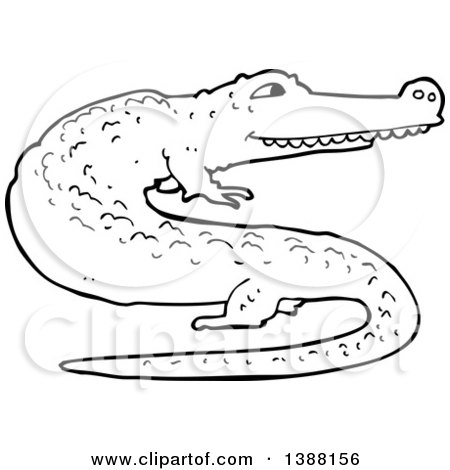 Clipart of a Black and White Lineart Crocodile or Alligator - Royalty Free  Vector Illustration by lineartestpilot #1388157