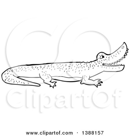Clipart of a Black and White Lineart Crocodile or Alligator - Royalty Free Vector Illustration by lineartestpilot
