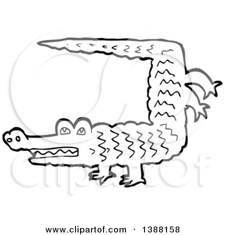 Clipart of a Black and White Lineart Crocodile or Alligator Doing a Hand Stand - Royalty Free Vector Illustration by lineartestpilot