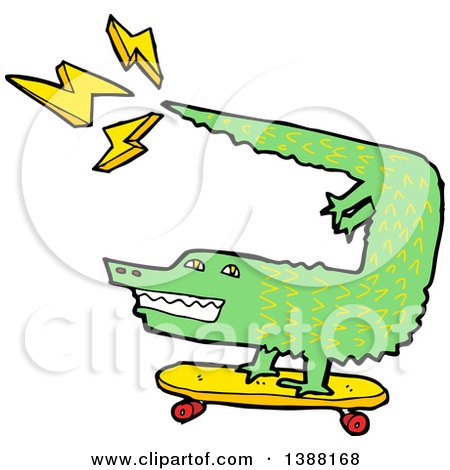 Clipart of a Green Crocodile or Alligator Skateboarding - Royalty Free Vector Illustration by lineartestpilot