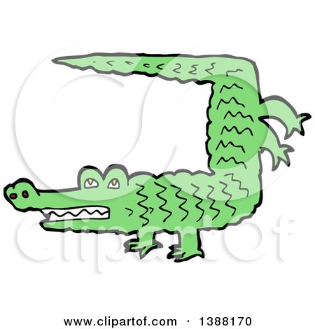 Clipart of a Green Crocodile or Alligator Doing a Hand Stand - Royalty Free Vector Illustration by lineartestpilot