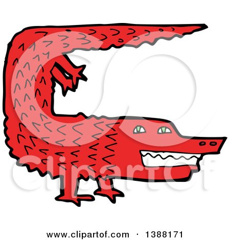 Clipart of a Red Crocodile or Alligator Doing a Hand Stand - Royalty Free Vector Illustration by lineartestpilot