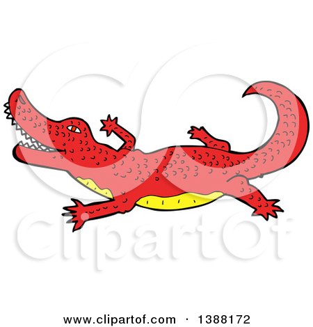 Clipart of a Red and Yellow Crocodile or Alligator - Royalty Free Vector Illustration by lineartestpilot