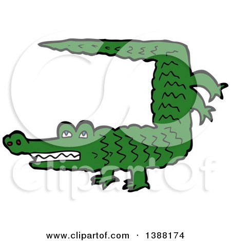 Clipart of a Green Crocodile or Alligator Doing a Hand Stand - Royalty Free Vector Illustration by lineartestpilot