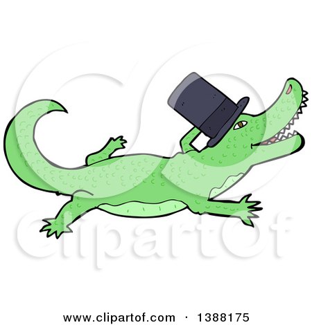 Clipart of a Green Crocodile or Alligator Wearing a Top Hat - Royalty Free Vector Illustration by lineartestpilot