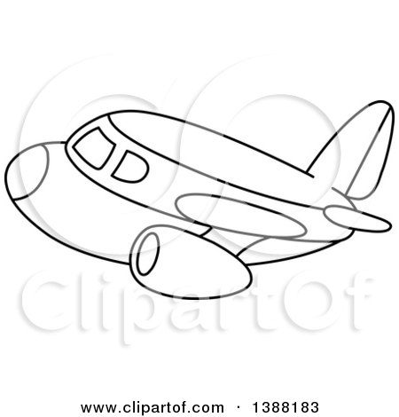 Clipart of a Black and White Lineart Airplane - Royalty Free Vector Illustration by yayayoyo