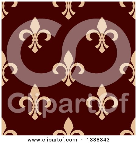Clipart of a Seamless Pattern Background of Tan Fleur De Lis on Maroon - Royalty Free Vector Illustration by Vector Tradition SM