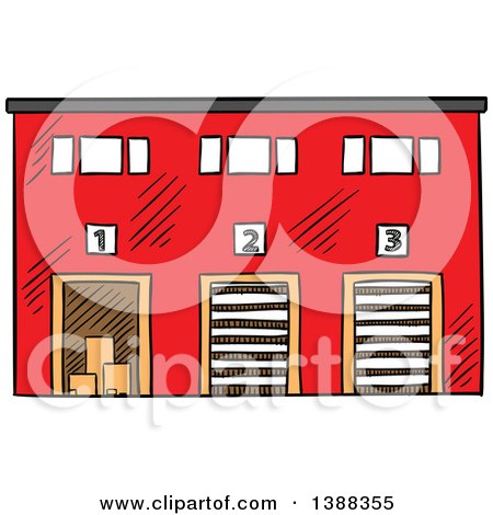 Clipart of a Sketched Shipping Warehouse - Royalty Free Vector Illustration by Vector Tradition SM