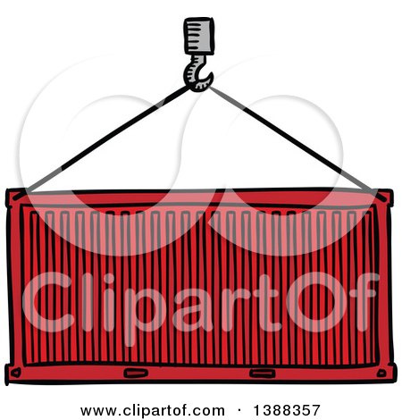 Clipart of a Sketched Cargo Container Being Lifted - Royalty Free Vector Illustration by Vector Tradition SM
