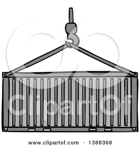 Clipart of a Sketched Cargo Container Being Lifted - Royalty Free Vector Illustration by Vector Tradition SM