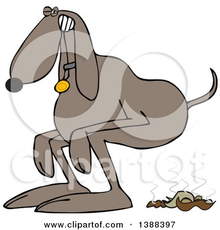 Clipart of a Cartoon Brown Dog Straining to Poop - Royalty Free Vector Illustration by djart
