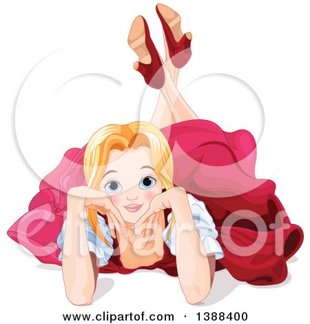Clipart of a Pretty Blond Caucasian Princess Laying on the Floor - Royalty Free Vector Illustration by Pushkin