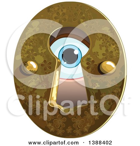 Clipart of a Blue Eye Peeking Through a Key Hole - Royalty Free Vector Illustration by Pushkin