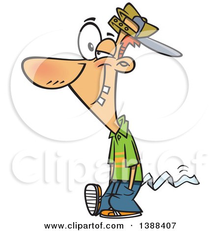Clipart of a Cartoon April Foolish Guy Walking with Toilet Paper Tucked in His Pants - Royalty Free Vector Illustration by toonaday