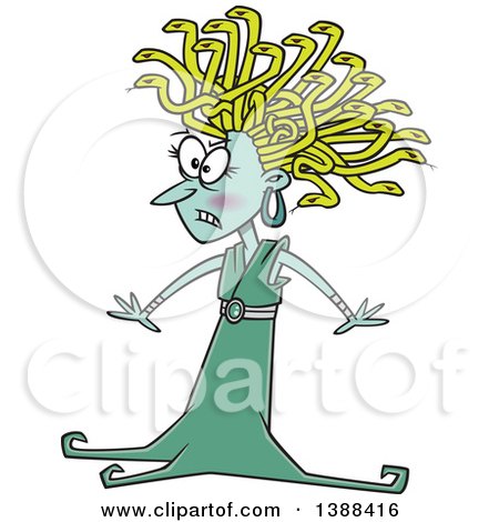 Clipart of a Cartoon Medusa with Snake Hair - Royalty Free Vector Illustration by toonaday