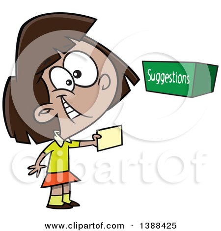Clipart of a Cartoon Girl Putting a Note in a Suggestion Box - Royalty Free Vector Illustration by toonaday