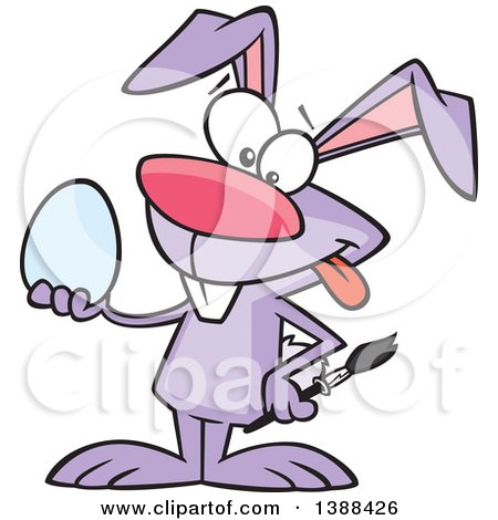 Clipart of a Cartoon Purple Easer Bunny Rabbit Holding a Blank Easter Egg - Royalty Free Vector Illustration by toonaday