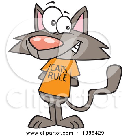 Clipart of a Cartoon Brown Kitty Wearing a Cats Rule Shirt - Royalty Free Vector Illustration by toonaday