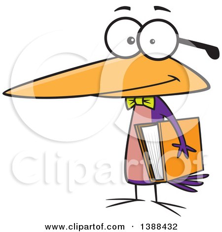 Clipart of a Cartoon Nerdy Birdie Holding a School Book - Royalty Free Vector Illustration by toonaday