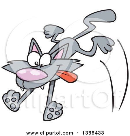 Clipart of a Cartoon Gray Cat Pouncing - Royalty Free Vector Illustration by toonaday