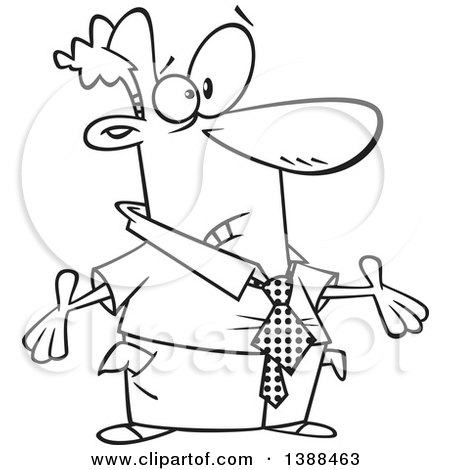 Clipart of a Cartoon Black and White Lineart Business Man with Turned out Pockets After Being Taxed - Royalty Free Vector Illustration by toonaday