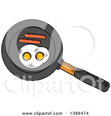 Clipart of a Sketched Pan with Fried Eggs and Sausage - Royalty Free Vector Illustration by Vector Tradition SM