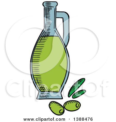 Clipart of a Sketched Bottle of Olive Oil - Royalty Free Vector Illustration by Vector Tradition SM