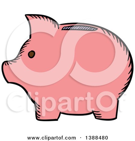 Clipart of a Sketched Piggy Bank - Royalty Free Vector Illustration by Vector Tradition SM