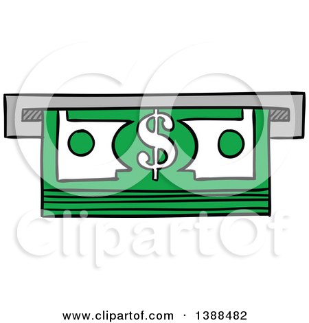 Clipart of a Sketched Atm Spitting out Cash Money - Royalty Free Vector Illustration by Vector Tradition SM