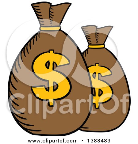 Clipart of Sketched Money Sacks with Dollar Symbols - Royalty Free Vector Illustration by Vector Tradition SM