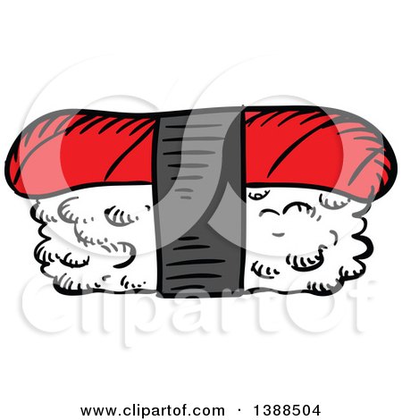 Clipart of a Sketched Nigiri Sushi with Smoked Salmon - Royalty Free Vector Illustration by Vector Tradition SM