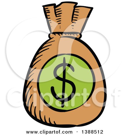 Clipart of a Sketched Money Sack with a Dollar Symbol - Royalty Free Vector Illustration by Vector Tradition SM