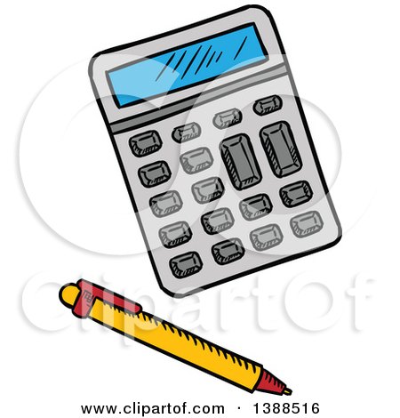 Clipart of a Sketched Pen and Calculator - Royalty Free Vector Illustration by Vector Tradition SM